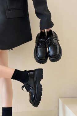 Versatile Mary Jane Shoes for Women - 2024 Thick-Soled Height-Increasing British Style Round-Toe Leather Flats - JK Japanese Style