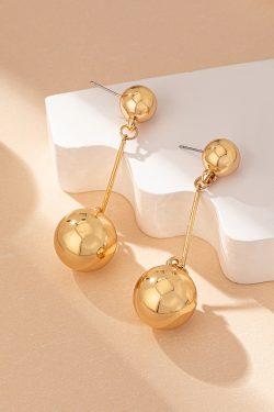 Versatile Metal Round Ball Long Earrings for Girls - Simple Elegant Fashion Accessories for Everyday Commuting
