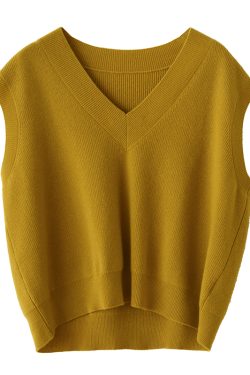 Versatile Solid Color V-Neck Wool Knitted Vest - Loose Fit Sleeveless Tank Top for Effortless Style