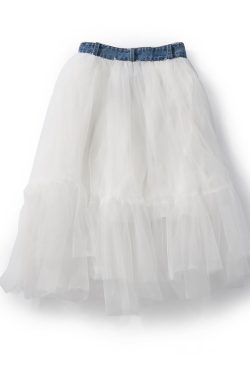 Versatile Women's Spliced Denim Mesh Fairy Tulle Skirt - Summer Mid-Length Skirt for 90s and Y2K Style Fashion