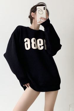 Vintage 1986 Engraved Print Oversized Round Neck Sweatshirt for Women, Thick Plush Autumn Winter Jacket