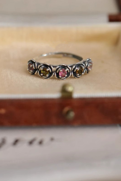 Vintage Adjustable Open Ring for Women with Thorn Rose, Tourmaline, Camellia Flower Design - Minimalist Boho Jewelry for 2025
