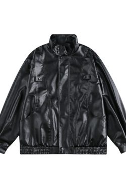 Vintage American Pilot Leather Jacket for Men and Women, Trendy Loose Fit Stand Collar, PU Leather Motorcycle Jacket for Spring & Autumn