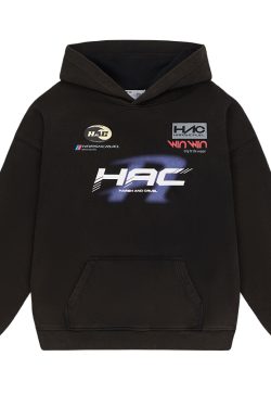 Vintage American Racing Logo Casual Hoodie with Phantom Typography for a Retro 90s Look