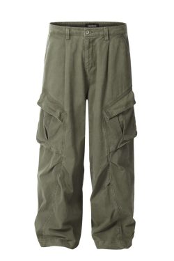 Vintage American-Style Cargo Pants for Women - Multi-Pocket Pleated Wide-Leg Trendy Streetwear Casual Trousers