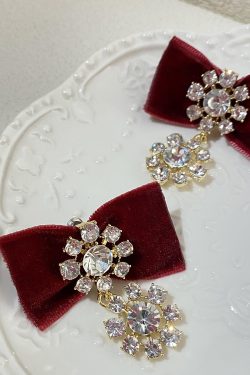 Vintage Baroque Exaggerated Earrings with Black Velvet Bow and Rhinestones - Statement Jewelry, Elegant Fashion Accessory