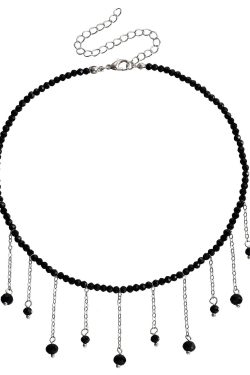 Vintage Black Beaded Tassel Crystal Pendant Necklace for Women - European and American Lolita High-End Jewelry Accessory