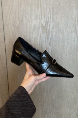 Vintage Black Chunky Heel Pointed Work Shoes for Women - French Style 2024 Trendy Footwear