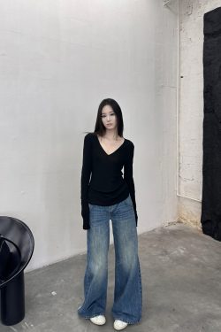 Vintage Blue Distressed Low-Rise Straight-Leg Jeans for Autumn Winter - Versatile Loose-Fit Floor-Length Pants