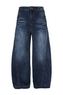 Vintage Blue Summer Whisker American Straight Loose Wide-Leg Long Jeans for Women - 90s Inspired Denim Fashion