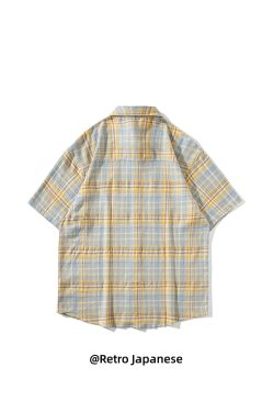 Vintage Brushed Plaid Short-Sleeve Shirt for Men & Women, Loose Casual Half-Sleeve Top, Versatile Couple's Shirt, Trendy Fashion