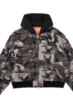 Vintage Camo Distressed Wash Heavy-Duty Loose-Fit Hooded Cotton Jacket for Men - 90s Inspired Urban Style Outerwear