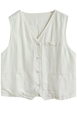 Vintage Casual Loose Linen Vest - Soft Breathable Layered Tank Jacket in Solid Color - Old Money Style Fashion Essential