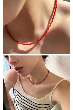 Vintage Chinese Style Zodiac Bead Necklace, Ice Red Agate, Light Luxury Clavicle Jewelry for Autumn Winter, Lucky New Year Accessory