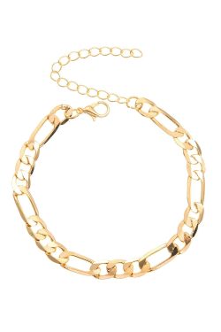 Vintage Chunky Figaro Chain Anklet for Women - Simple Lock-Shaped Alloy Foot Ornament - European American Style Jewelry