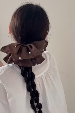 Vintage Coffee Pearl Pleated Skirt Hem Hair Tie - High-End Fashionable Versatile Hair Accessory for Women
