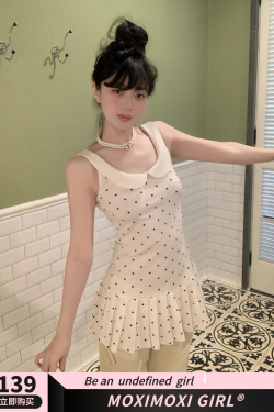 Vintage College Style Polka Dot Pleated Dress with Doll Collar - Elegant Junior Sister Fashion, Perfect for 90s and Y2K Looks
