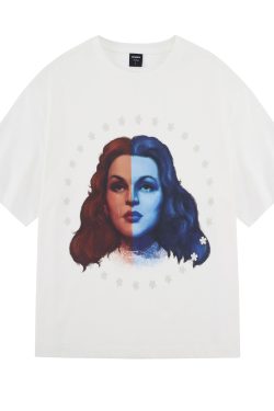 Vintage Crystal Tears Print Short Sleeve T-shirt, Distressed Pure Cotton, Heavyweight Loose Fit, Summer High Street Style for Couples