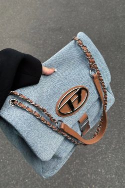 Vintage Denim Crossbody Bag for Women, Large Capacity Chain Strap Underarm Bag, Casual Commuting Style 2025