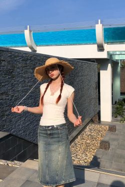 Vintage Distressed Denim Bodycon Fishtail Skirt - Half-Length Spring Summer 90s Inspired Fashion Skirt