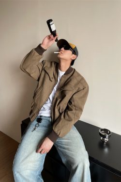 Vintage Distressed Harrington Jacket for Men and Women, American High Street Style Short Coat for Couples, Cleanfit Look