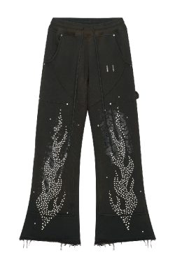 Vintage Distressed Oversized Motorcycle Pants with Fire Wheel Marks | Heavyweight Skin-Friendly Workwear Trousers