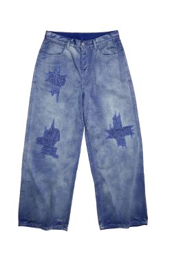 Vintage Distressed Wide-Leg Work Pants - Retro Straight-Leg Jeans for a 90s Inspired Workwear Look