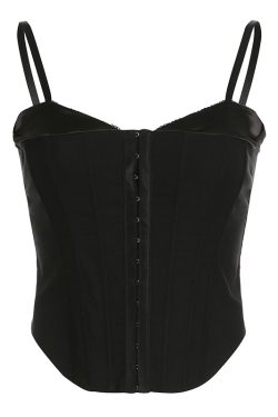 Vintage Fishbone Corset Top - Sexy Low-Neck Vest with Button Straps for Trendy Girls - European and American Style