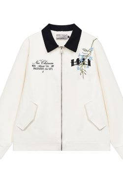 Vintage Floral Embroidered Lapel Jacket - Short Wide Design, American Style, Trendy 90s Inspired Outerwear