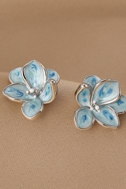 Vintage Floral Enamel Stud Earrings for Women, Oil Painting Style, Light Luxury High-End Glazed Petals, Sweet Temperament Design