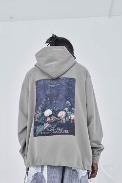 Vintage Floral Oil Painting Hoodie - Trendy Y2K Aesthetic, Ins Style, Artistic Design, Comfortable Streetwear for Fashion Lovers
