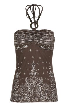 Vintage Floral Print Beaded Neck Top for Women - Loose Fit American Style Casual Wear