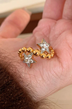 Vintage Gemini Ring for Women, Round Bead Five-Pointed Star Design with Sparkling Diamonds, 2025 Trendy Index Finger Ring