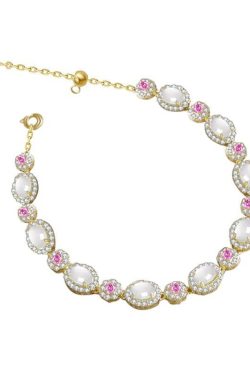 Vintage Gold-Plated Imitation White Jade Cherry Blossom Pink Zirconia Bracelet for Women - High-End Luxury Bangle Gift