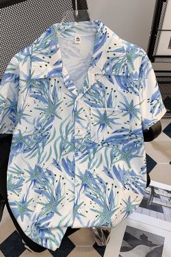 Vintage Hawaiian Print Short-Sleeve Shirt in Hong Kong Style for Men and Women, Thai Hipster Beach Shirt
