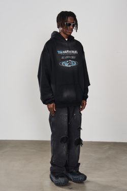 Vintage Heavy-Duty Washed Loose-Fitting Hoodie - Harshandcruel Style, 90s Inspired, Streetwear Fashion for Casual Looks