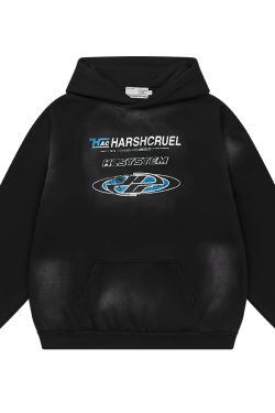 Vintage Heavy-Duty Washed Loose-Fitting Hoodie - Harshandcruel Style, 90s Inspired, Streetwear Fashion for Casual Looks