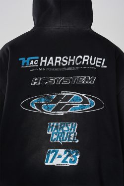 Vintage Heavy-Duty Washed Loose-Fitting Hoodie - Harshandcruel Style, 90s Inspired, Streetwear Fashion for Casual Looks