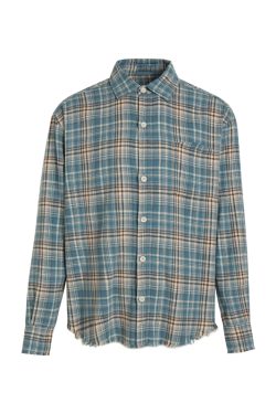 Vintage-Inspired Blue Plaid Frayed Long-Sleeve Shirt Jacket for Men and Women - Trendy Spring and Autumn Street Style Fashion