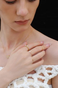 Vintage-Inspired Elegant Gold Mini Stacking Ring with Shimmering Starry Sky Diamond Detail