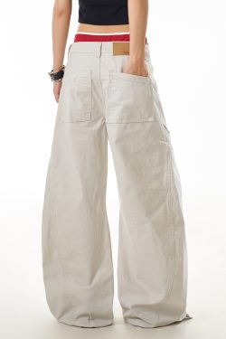 Vintage Inspired Women's Wide Leg Pleated Pants - Casual Curved Blade Design, Loose Fit, Washed Finish, Trendy American Style