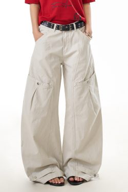Vintage Inspired Women's Wide Leg Pleated Pants - Casual Curved Blade Design, Loose Fit, Washed Finish, Trendy American Style