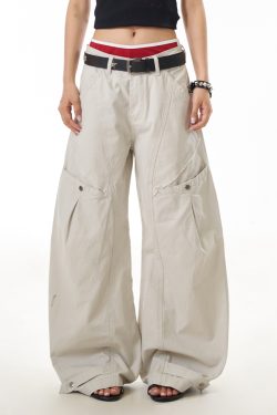 Vintage Inspired Women's Wide Leg Pleated Pants - Casual Curved Blade Design, Loose Fit, Washed Finish, Trendy American Style