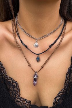 Vintage Layered Necklace with Buddha Pendant and Crystal Column - Sweet Cool Pastoral Style Jewelry for Trendy Girls
