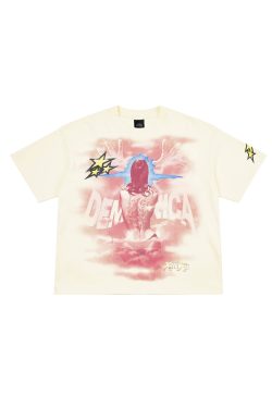 Vintage Lightning Witch Illustration Oversized Short Sleeve T-Shirt - Limited Edition American Streetwear Inspired by 90s Style