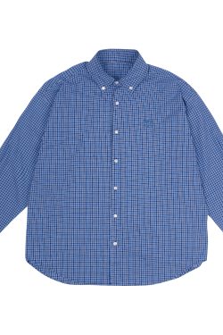 Vintage Loose Blue Plaid Long Sleeve Shirt for Men & Women - Casual Embroidered Jacket in Spring Autumn Trendy Style