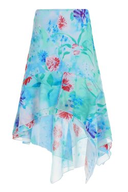 Vintage Monet-Inspired Plant Print Half-Length Skirt - Irregular Short Front & Long Back Design, Perfect for 90s and Y2K Fashion