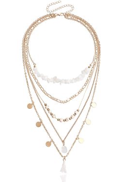 Vintage Multi-Layer White Turquoise Choker Necklace for Women with Creative Round Pendant and Tassel - European American Style