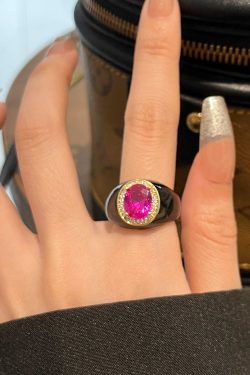 Vintage Oil Red Ruby and Sea Blue Sapphire Ring for Women - High-End Light Luxury Personalized Fashionable Index Finger Ring
