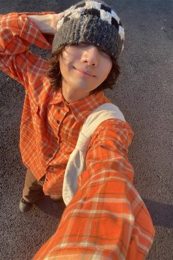 Vintage Orange Plaid Long Sleeve Shirt for Men and Women, Loose Casual High Street Couple Jacket for Spring and Autumn
